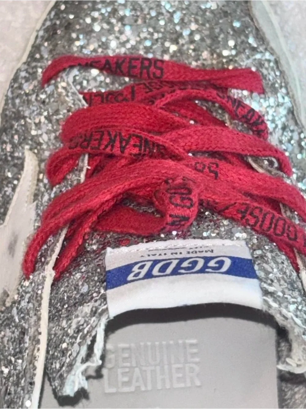 Authentic Golden Goose Sneakers Superstar Silver glitter red laces EU 40, US 9